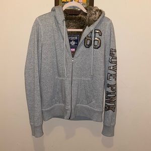 VS PINK Limited Edition LARGE 2010 Fashion Show 86 Hoodie Grey W/Silver Sequins
